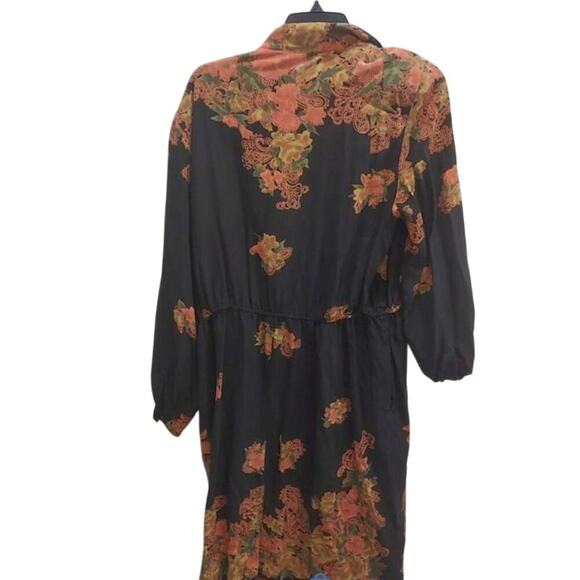 Vintage Silk Collection Black Floral Dress Belted Western Retro Sz M - Picture 2 of 4